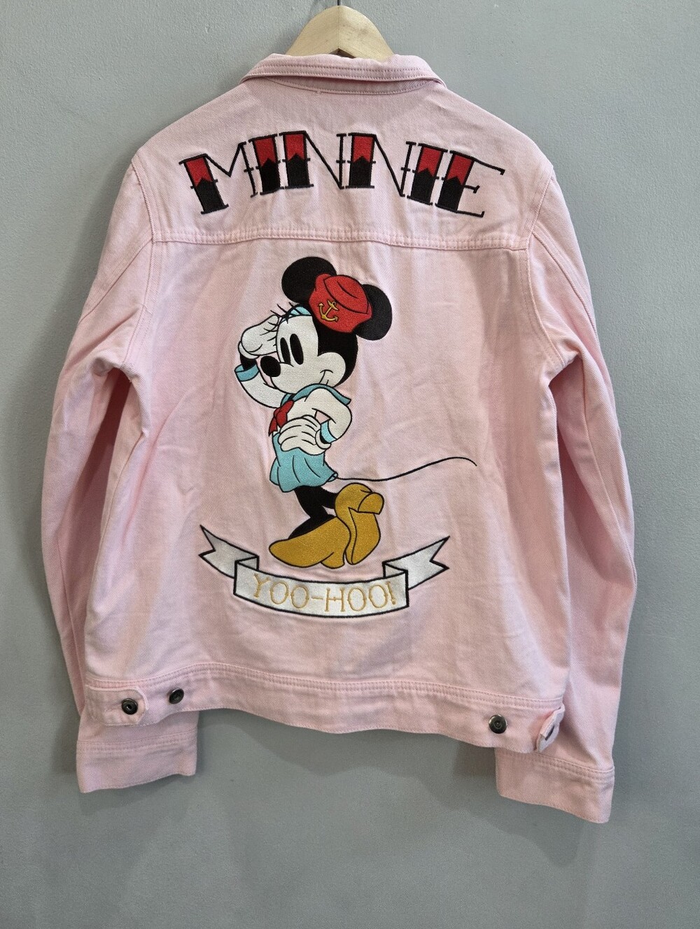 Disney Cakeworthy Pink Minnie Mouse Sailor Denim Jacket Adult Size Large